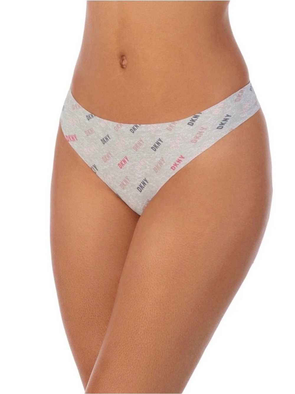 DKNY Women's Lite wear Cut Anywear Thong Underwear S Grey logo print